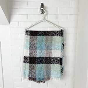 Soft Plaid Print Fringe Multi Colored Scarf